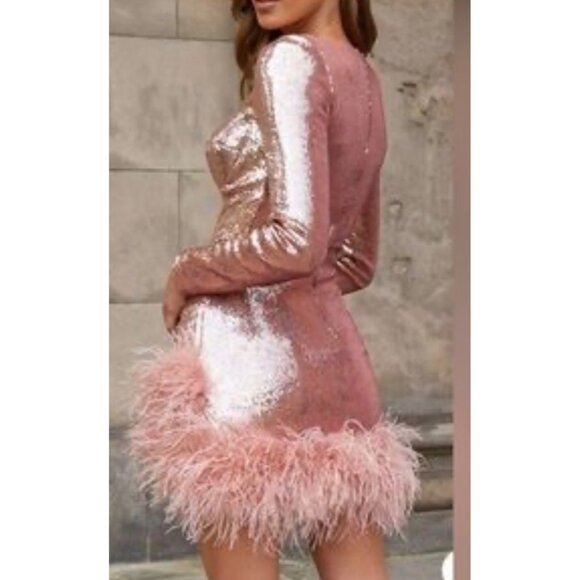 Nadine Merabi Miley Sequins Mini Feather Dress - Picture 3 of 6